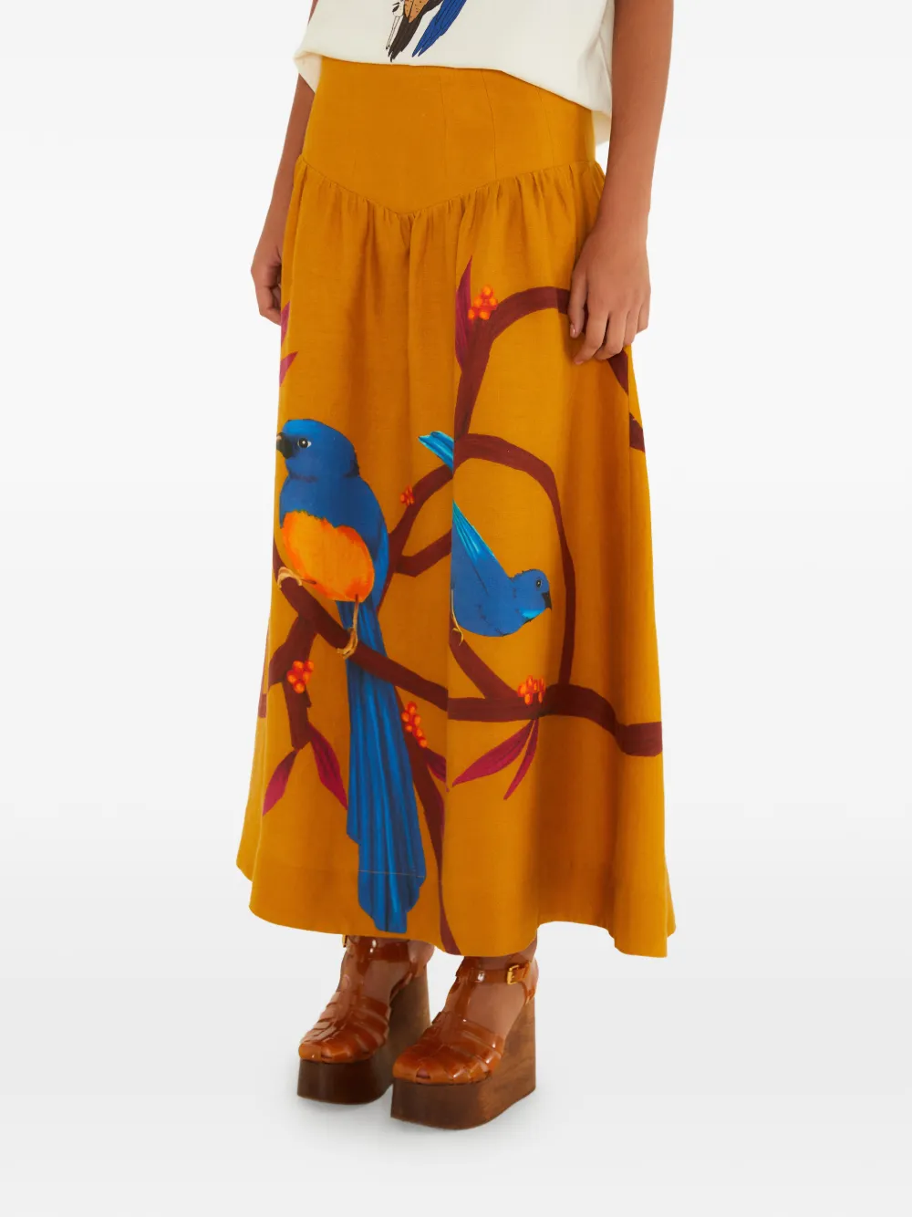 FARM Rio bird-print skirt - Arancione