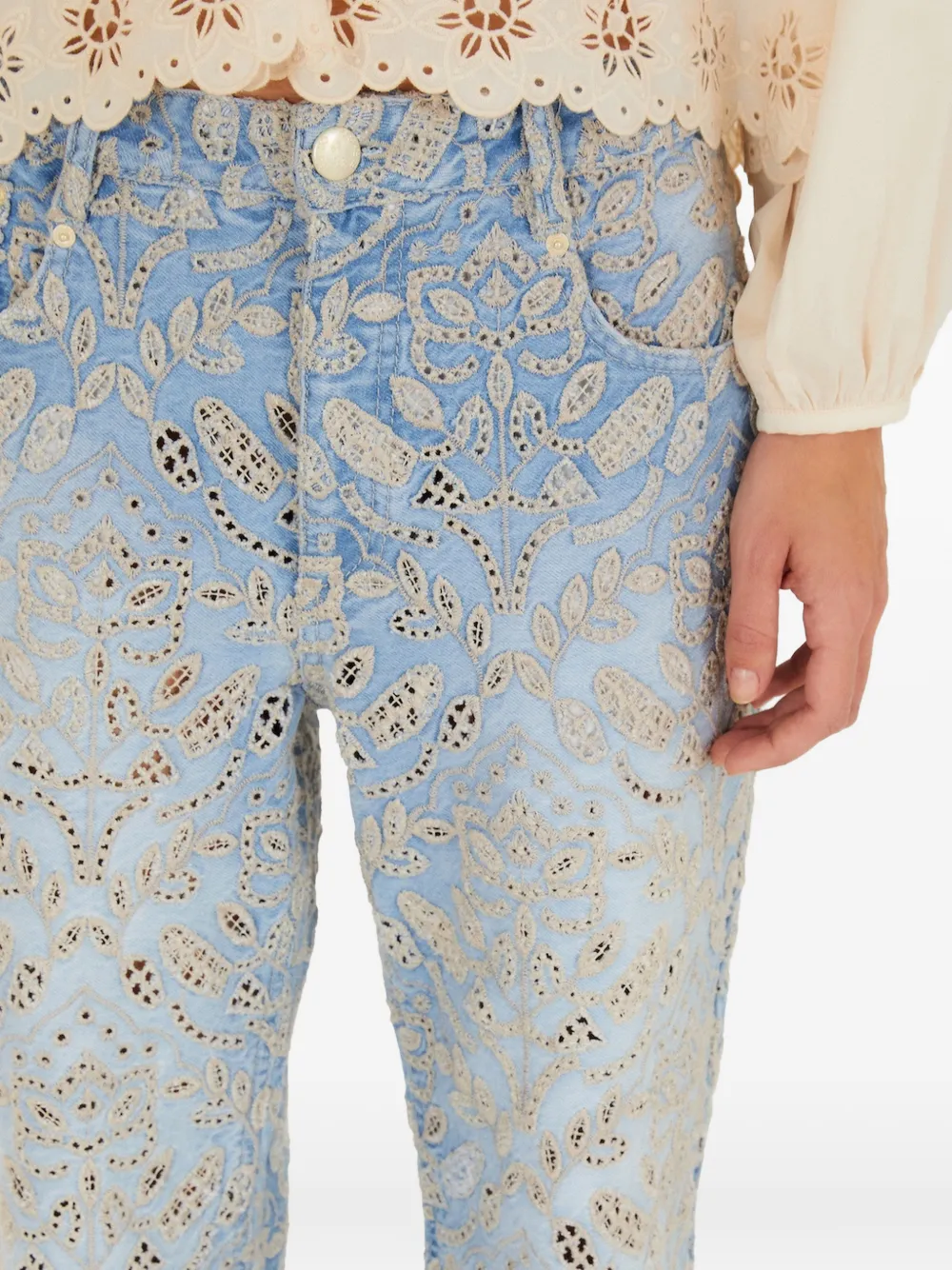 FARM Rio Jeans met geborduurde bloemen Blauw
