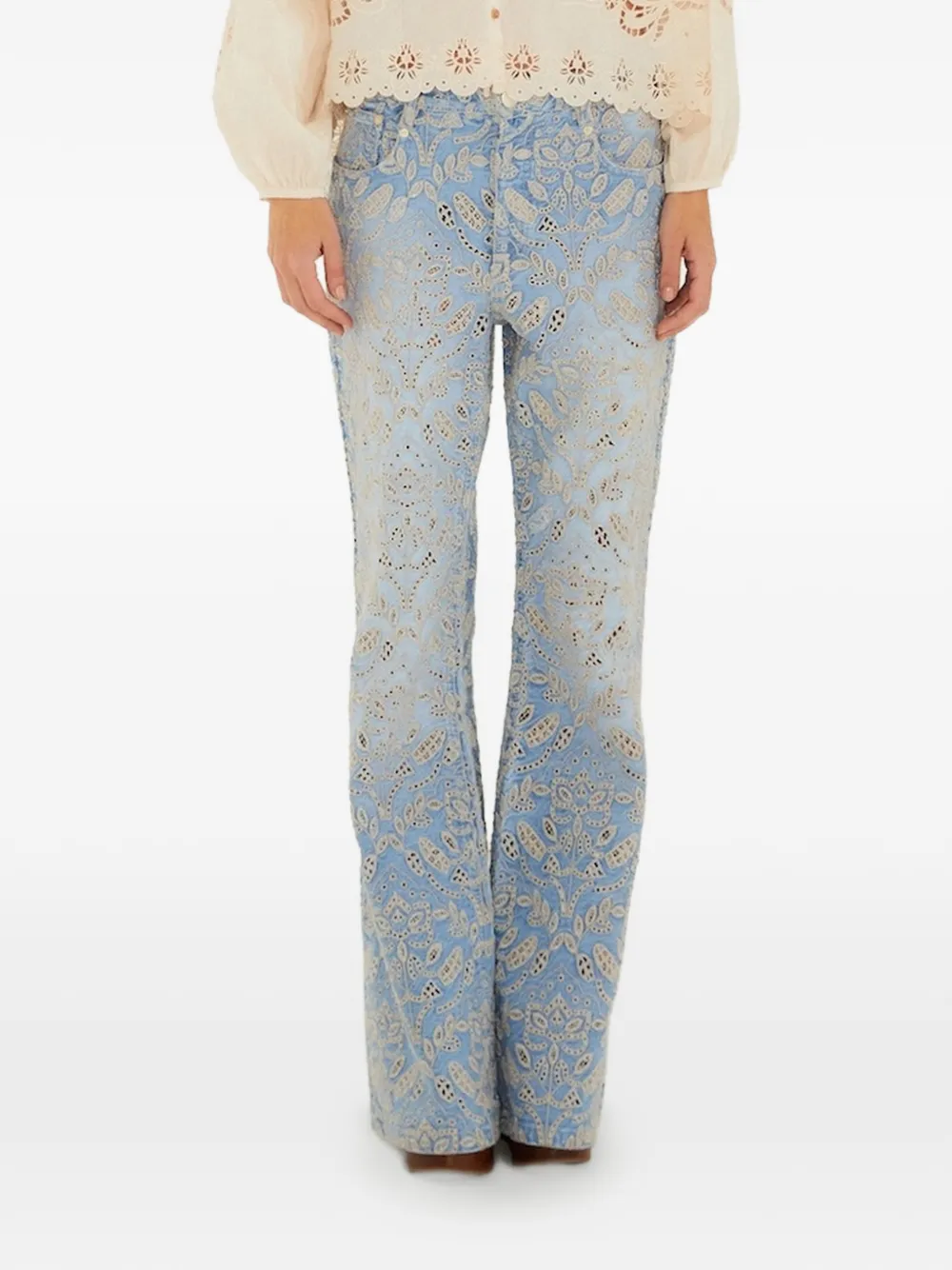 FARM Rio floral-embroidered jeans - Blu