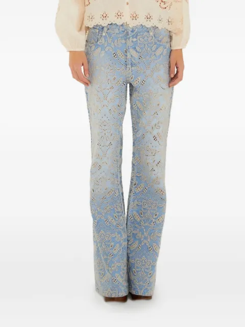 FARM Rio floral-embroidered jeans