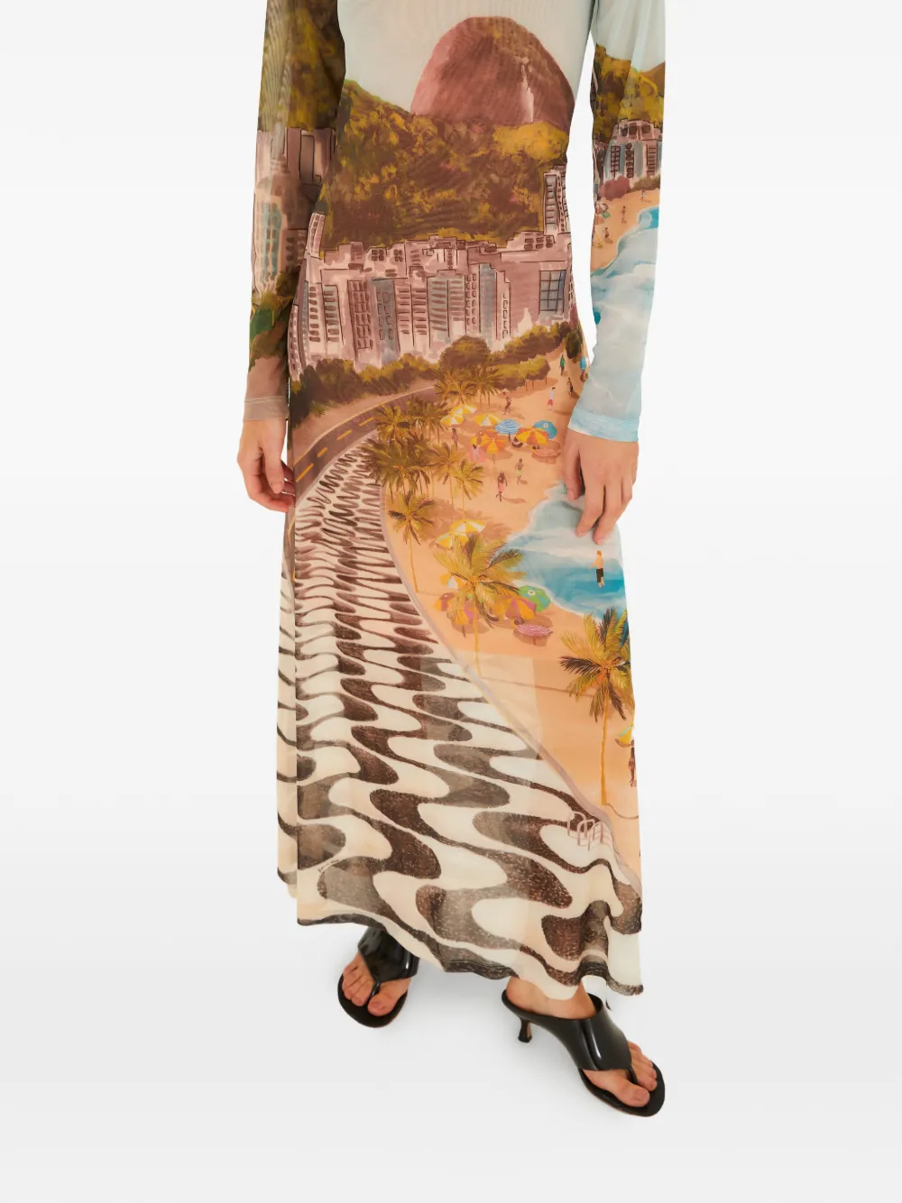 FARM Rio long-sleeve printed maxi dress - Toni neutri