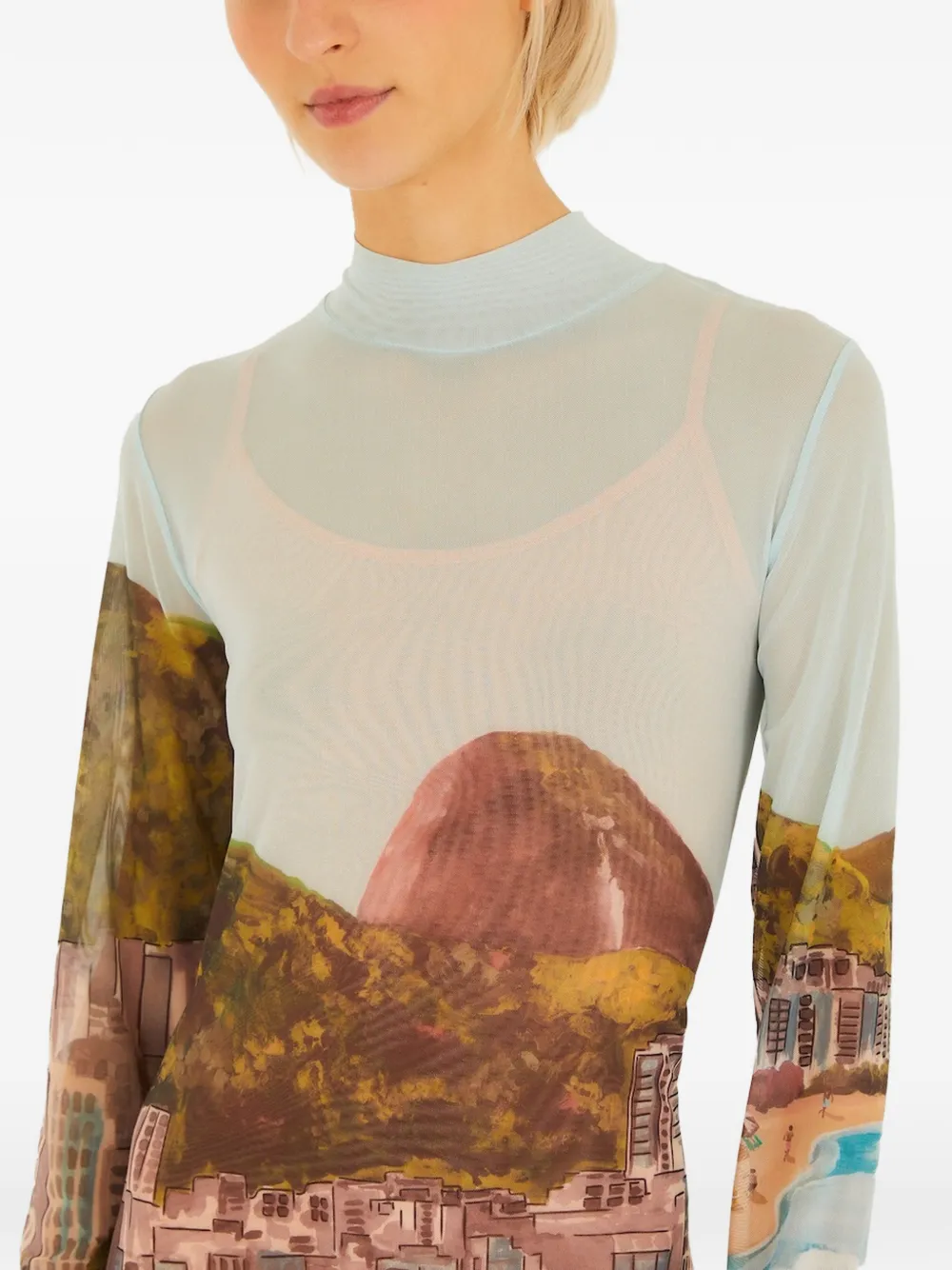 FARM Rio Maxi-jurk met lange mouwen en print Beige