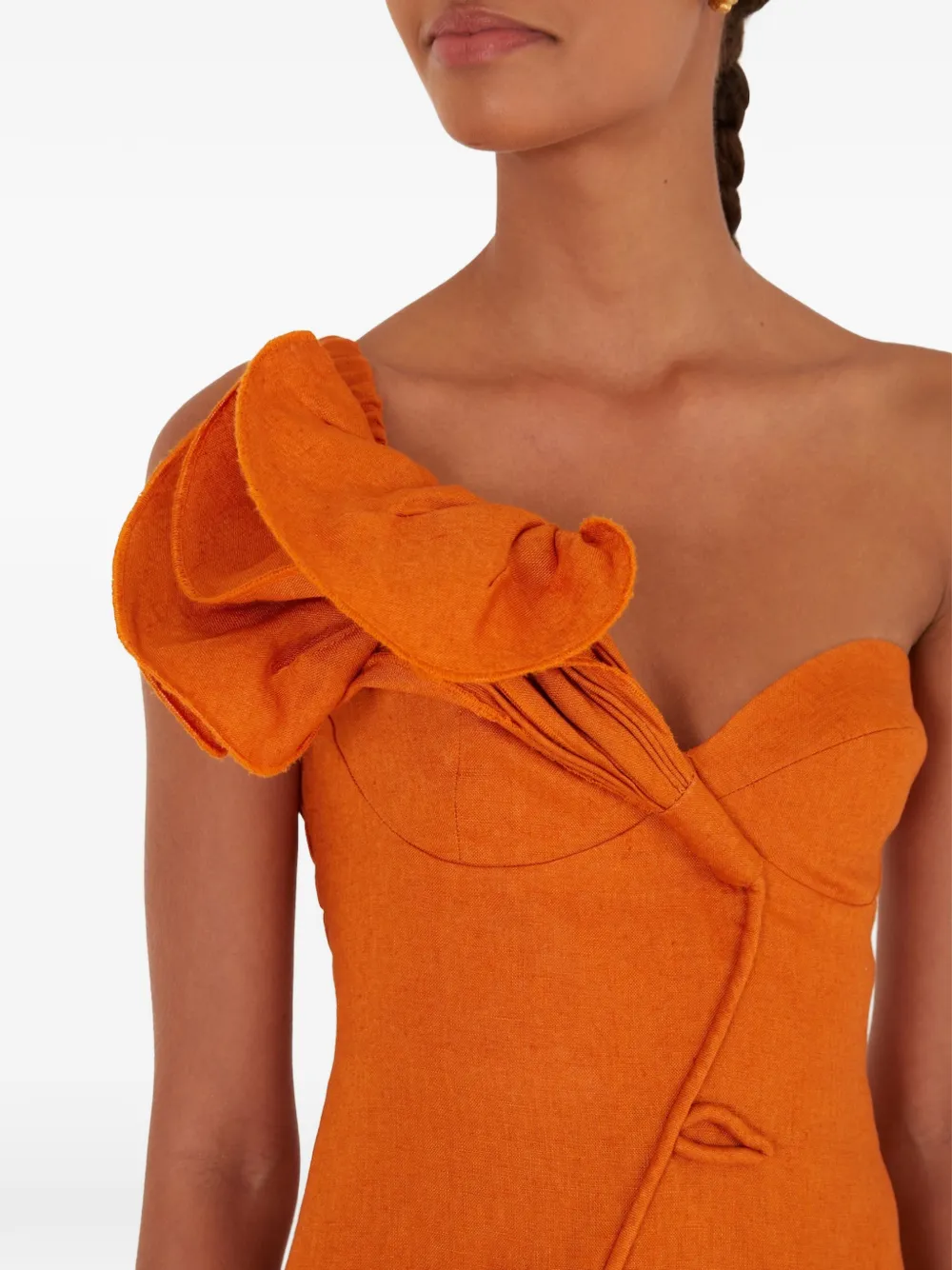 FARM Rio Asymmetrische mini-jurk met ruches Oranje