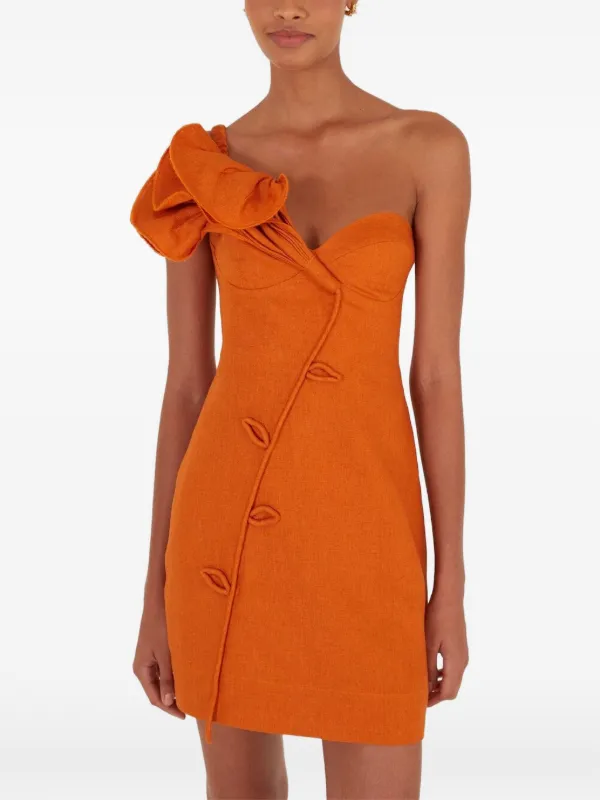 orange flowy mini dress FARM Rio Flower Euroflax™ Premium Linen | Sparkly Wedding Dress