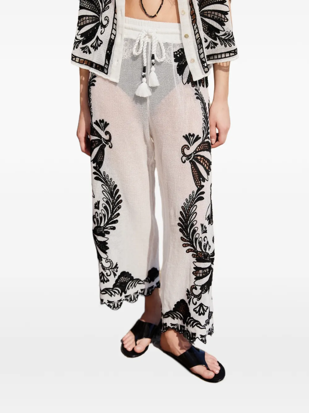 FARM Rio drawstring floral trousers - Bianco