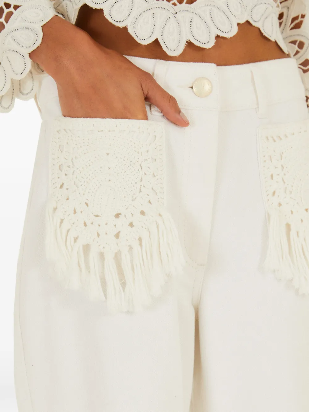 FARM Rio Twill broek met franje en zak Wit