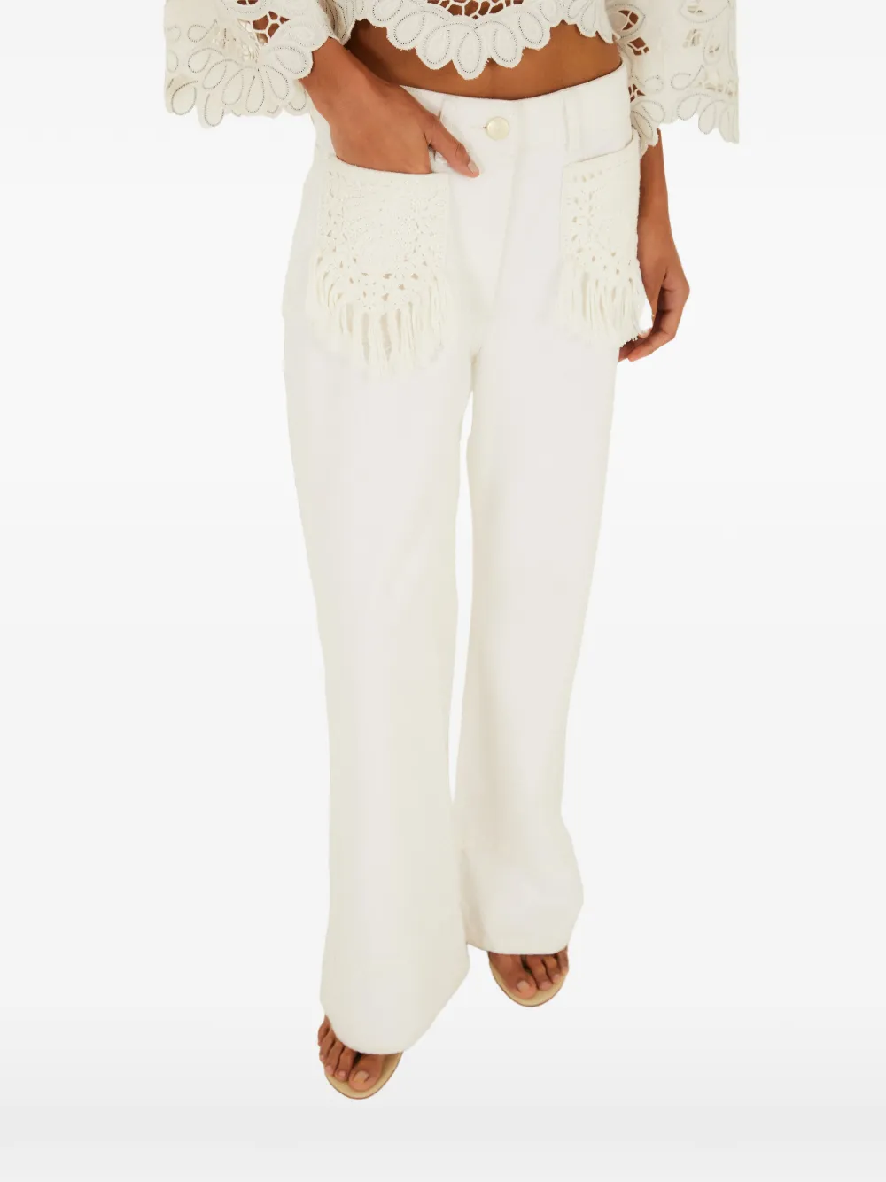 FARM Rio Twill broek met franje en zak Wit