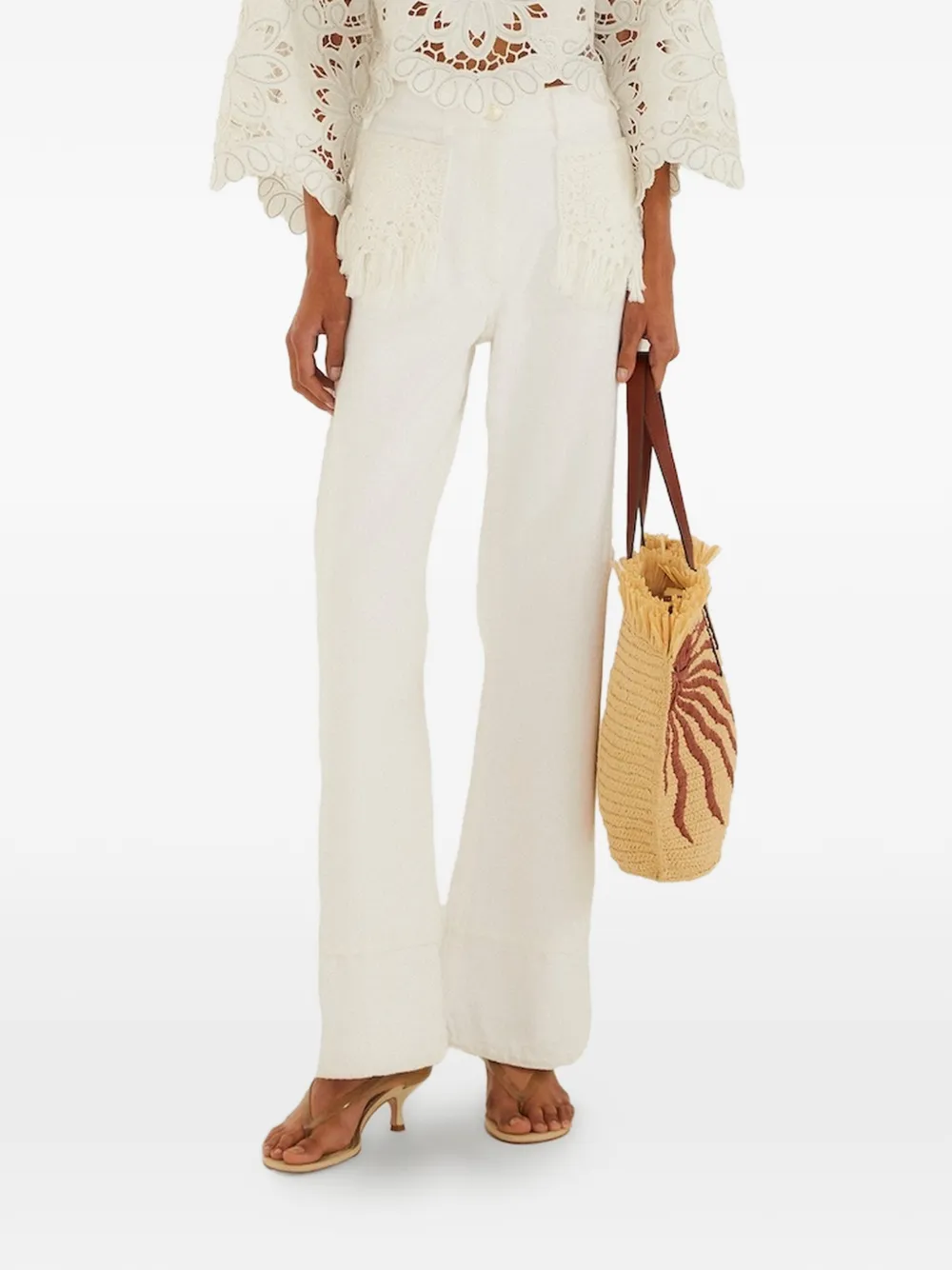FARM Rio crochet-pockets trousers - Bianco