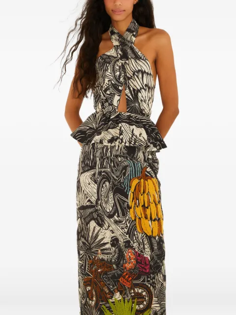 FARM Rio graphic-print embroidered dress