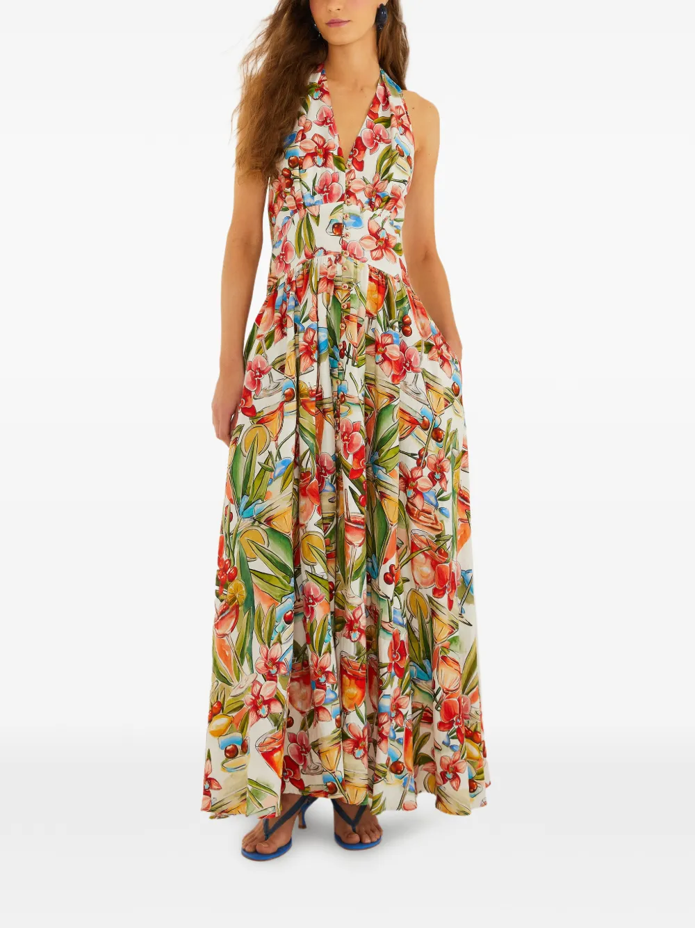 FARM Rio floral V-neck dress - Bianco