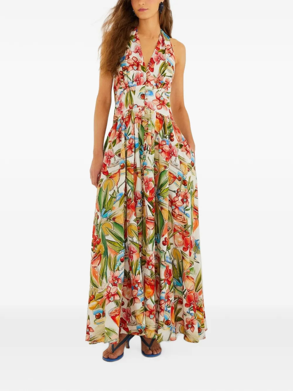 FARM Rio floral V-neck dress - Bianco