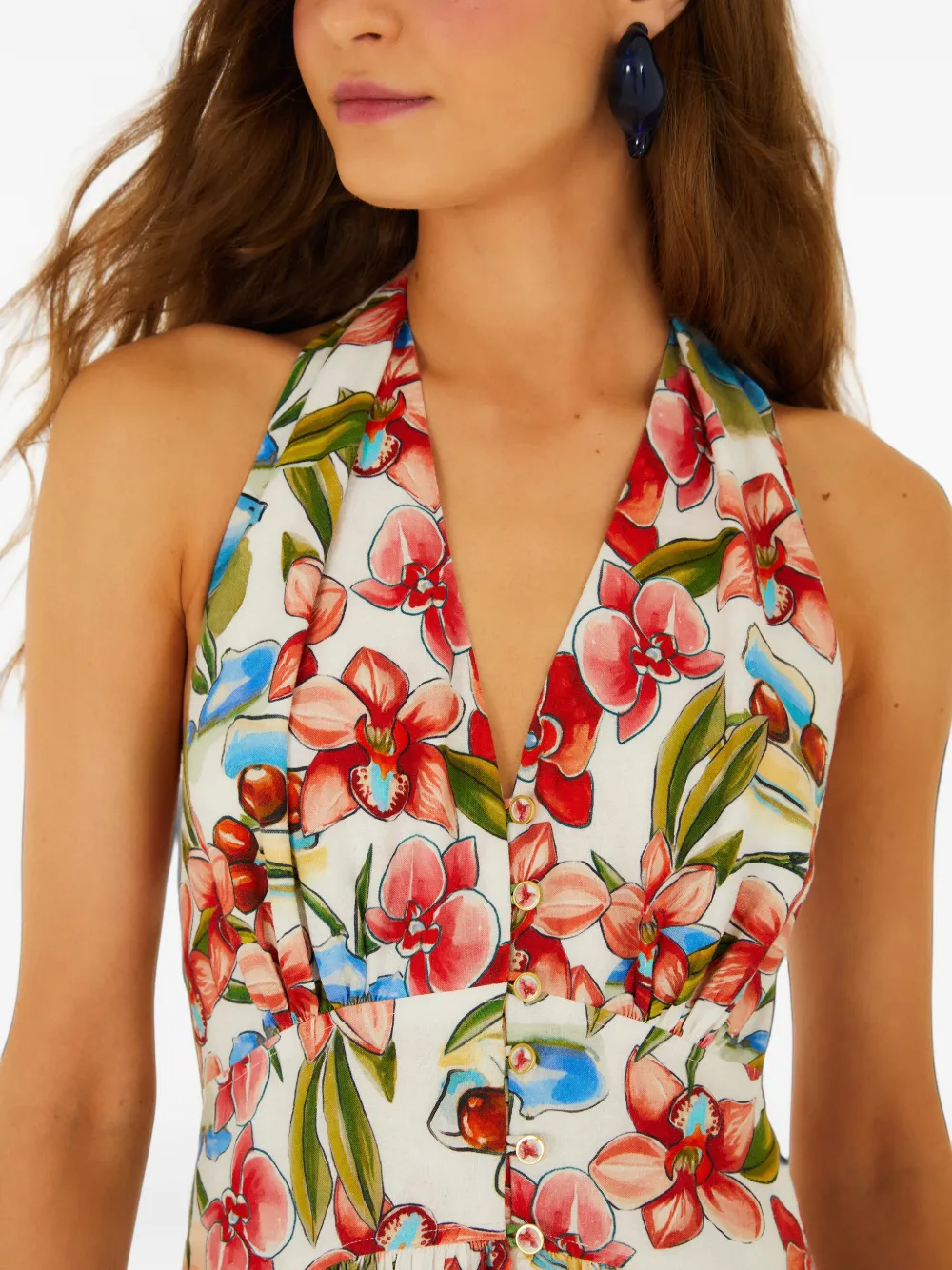FARM Rio Jurk met bloemenprint en V-hals Wit