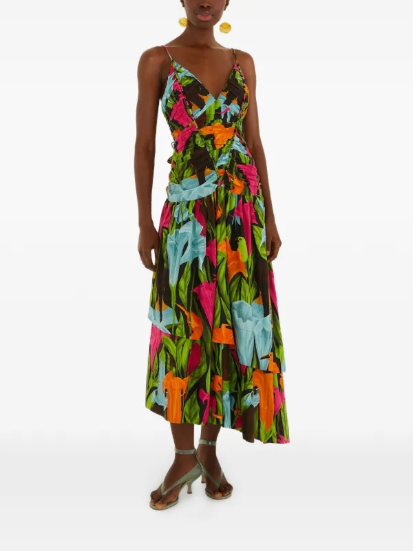 farm rio ruched tie front dress FARM Rio Mujeres Y Flores Dress | Floral | Size XXS