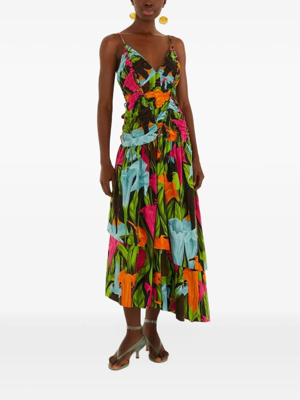 FARM Rio Mujeres y Flores jurk met ruches Zwart
