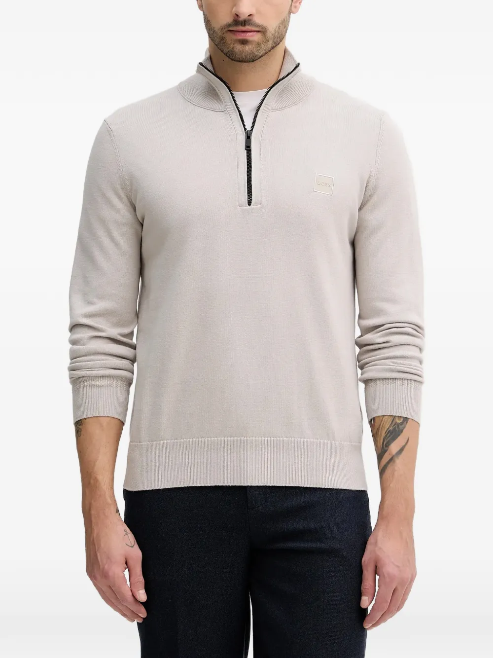 BOSS zip mock-neck sweater - Nude