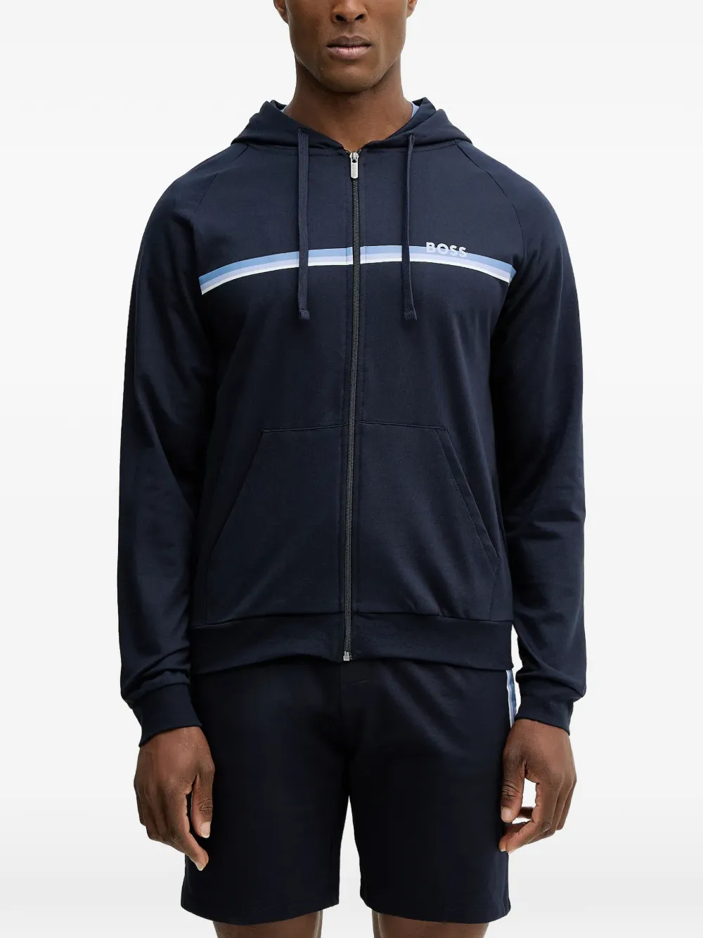BOSS striped zip-up hoodie - Blu