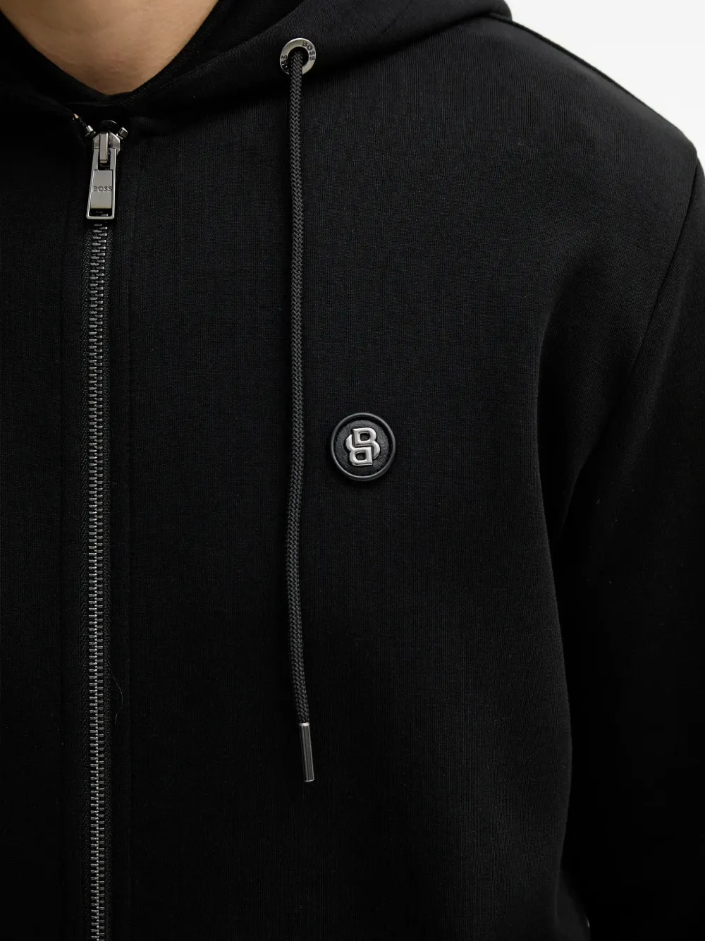 BOSS Hoodie met rits Zwart