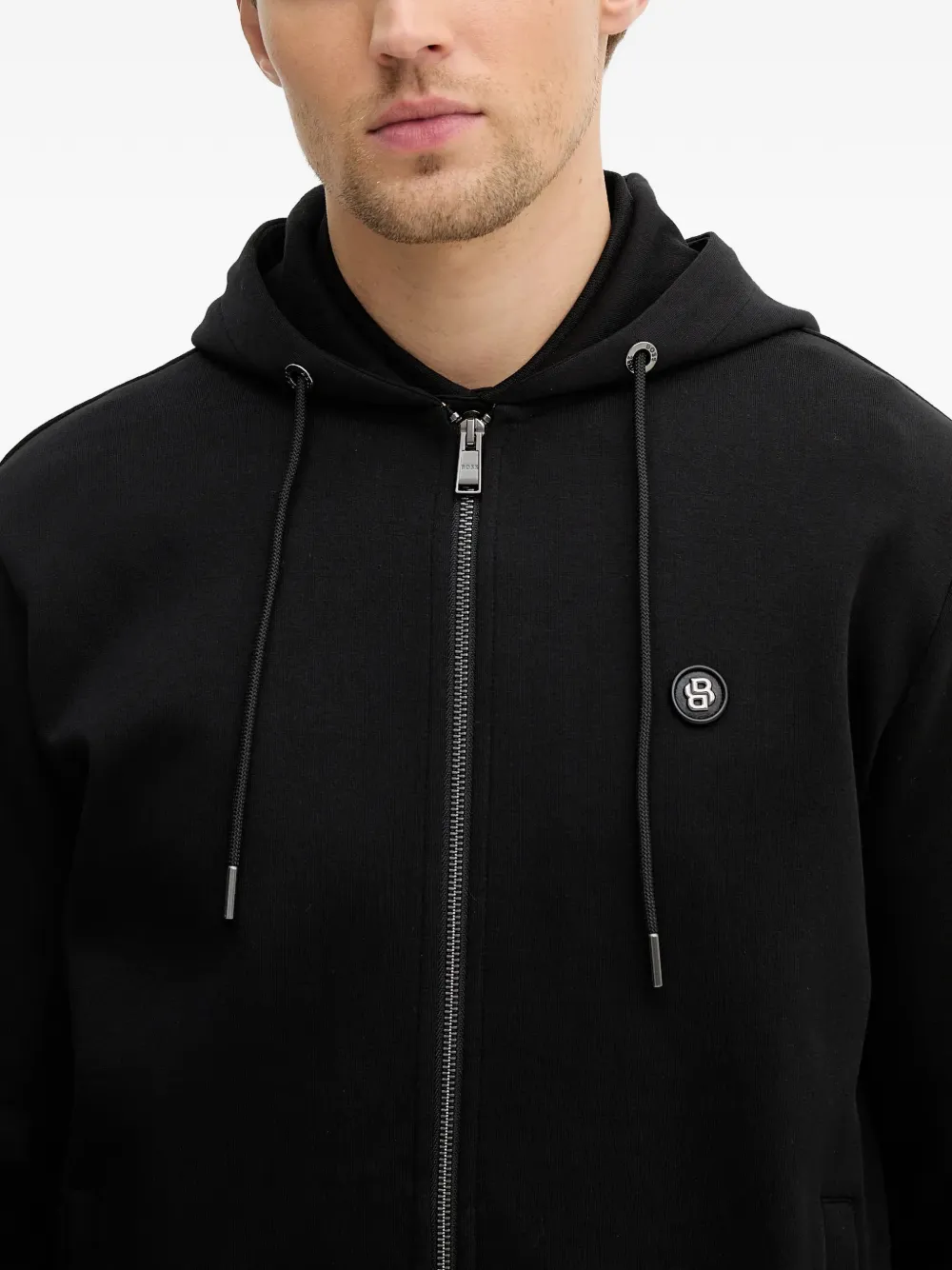 BOSS Hoodie met rits Zwart