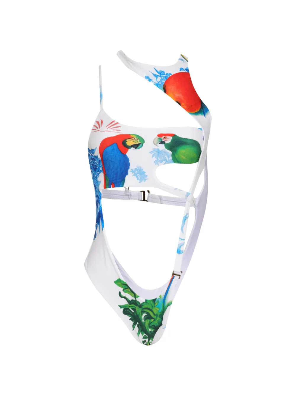 Amir Slama cutout tropical-print swimsuit - Weiß