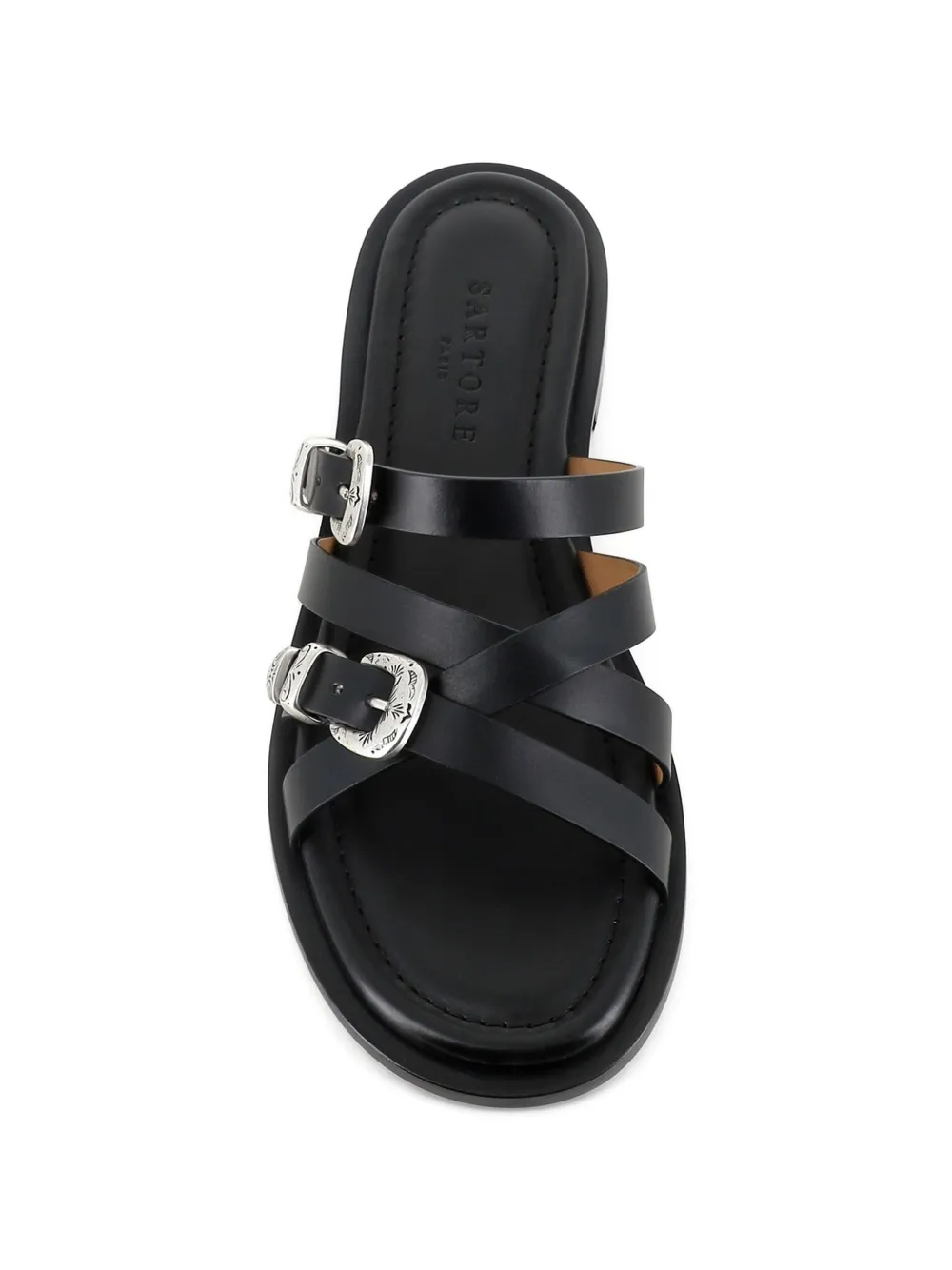 Sartore buckle-strap flat sandals Zwart