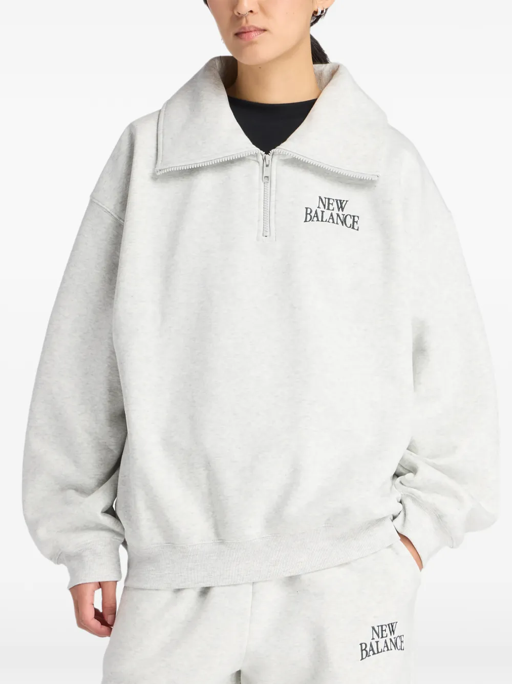 New Balance Trackside embroidered half zip sweatshirt - Grigio