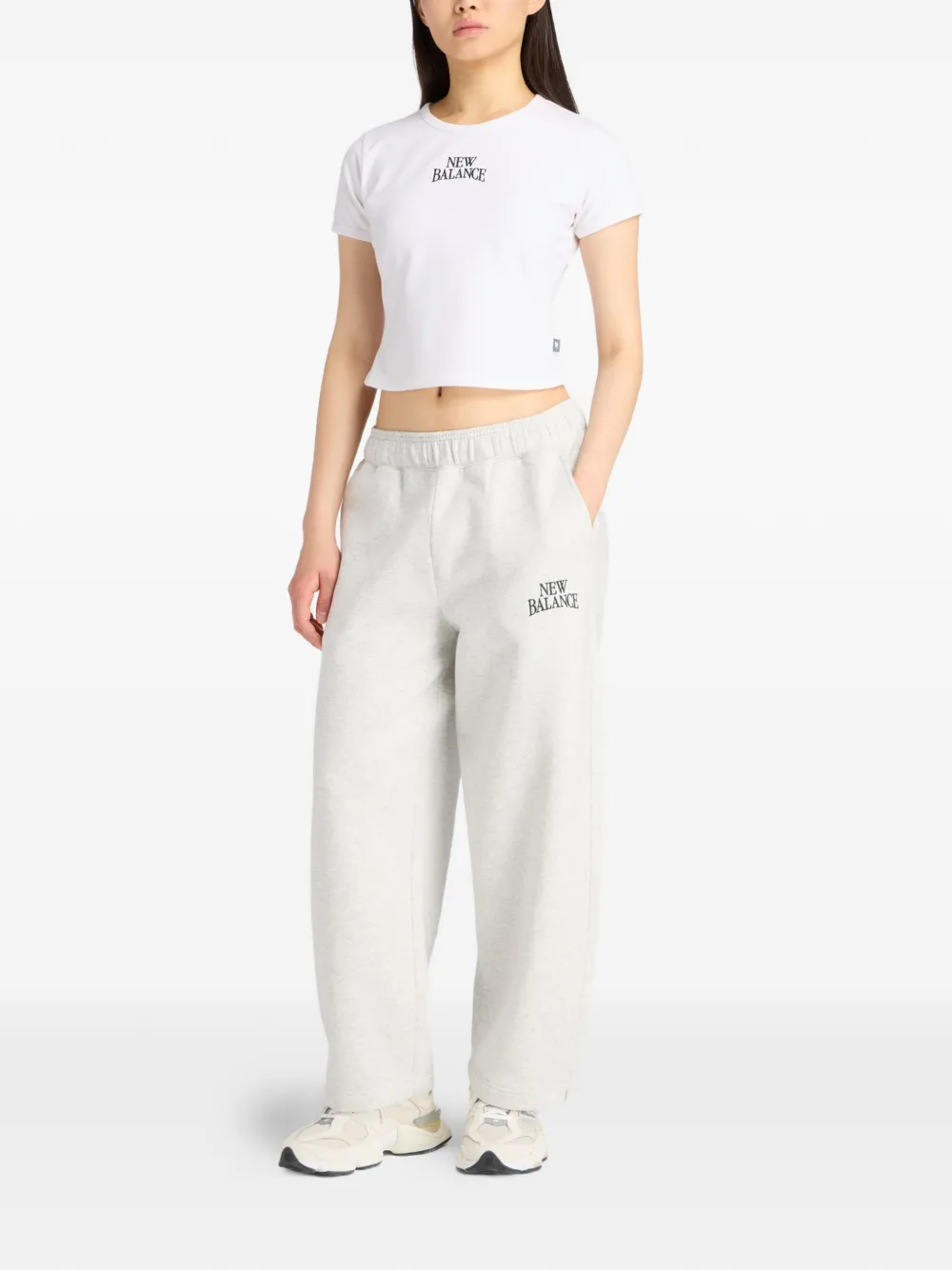 New Balance Barrel fleece trainingsbroek met print Grijs