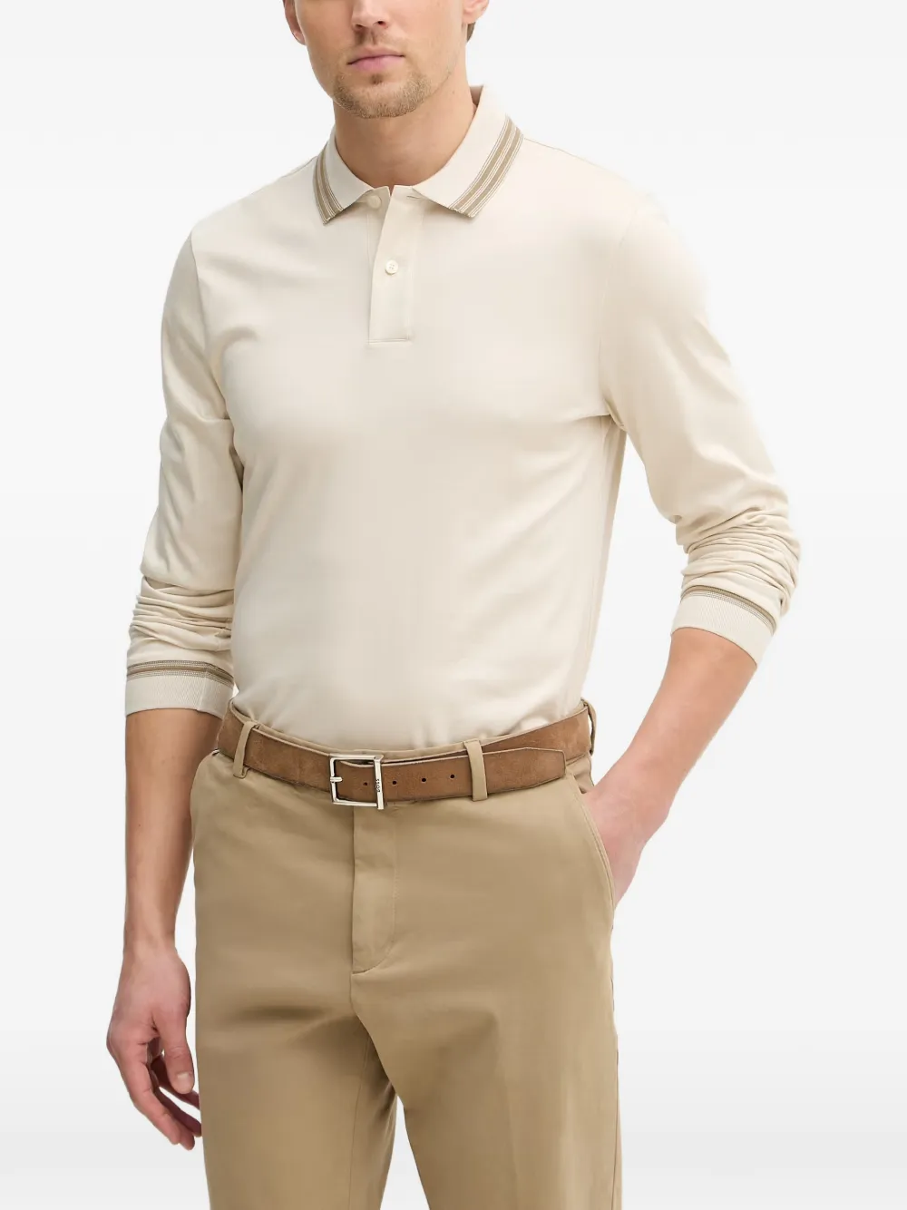 BOSS striped-collar polo shirt - Toni neutri