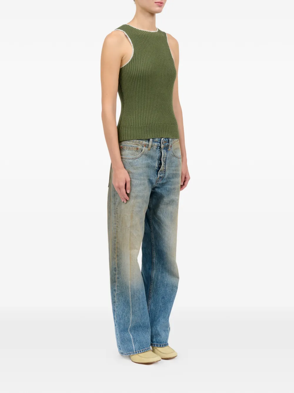 MM6 Maison Margiela Geribbelde tanktop met stiksels Groen