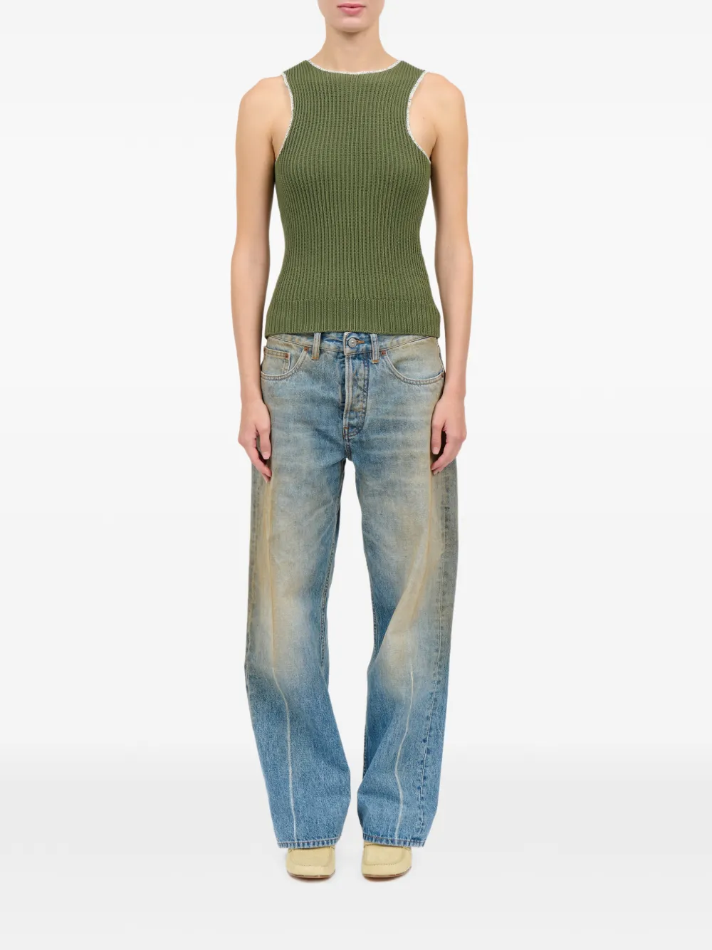 MM6 Maison Margiela Geribbelde tanktop met stiksels Groen