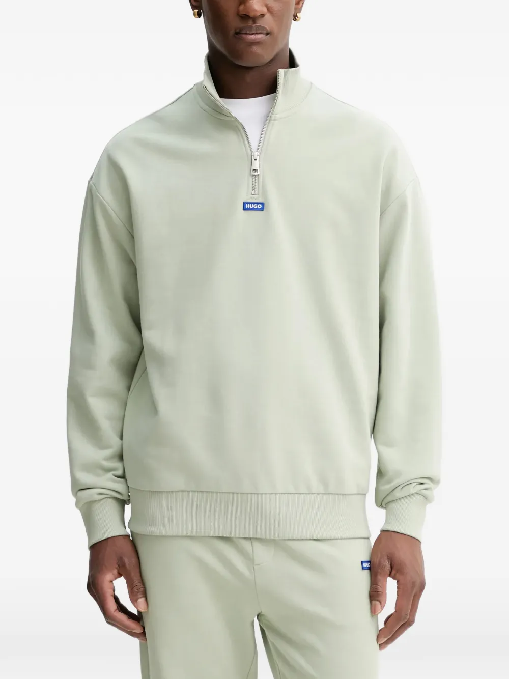 HUGO half-zip logo-patch sweatshirt - Grün