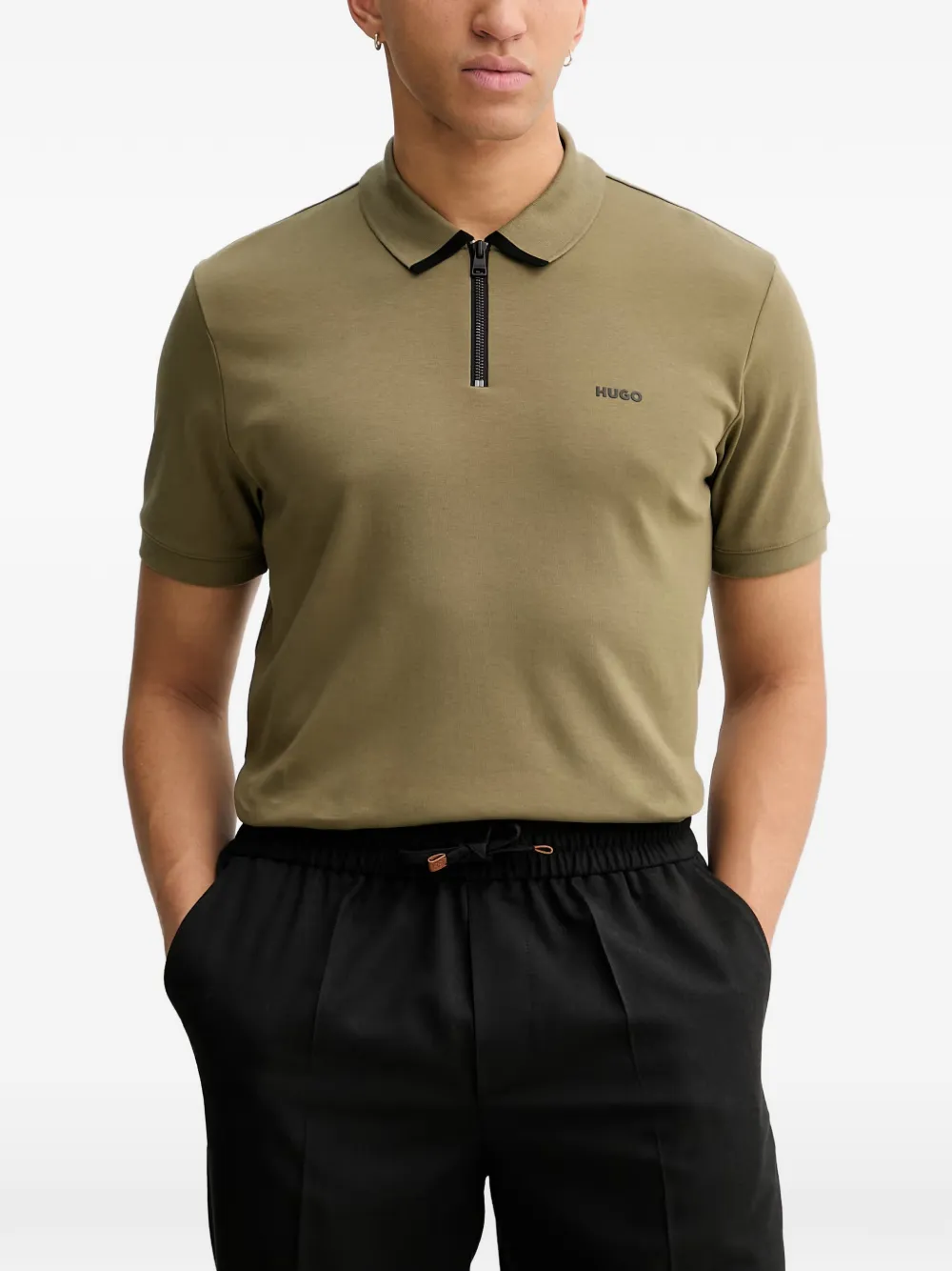 HUGO Dalomino zip-up collar polo shirt - Verde