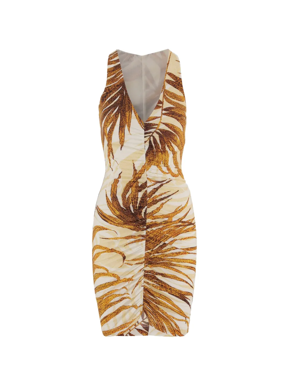 Just Cavalli leaf-print ruffled mini dress - Nude