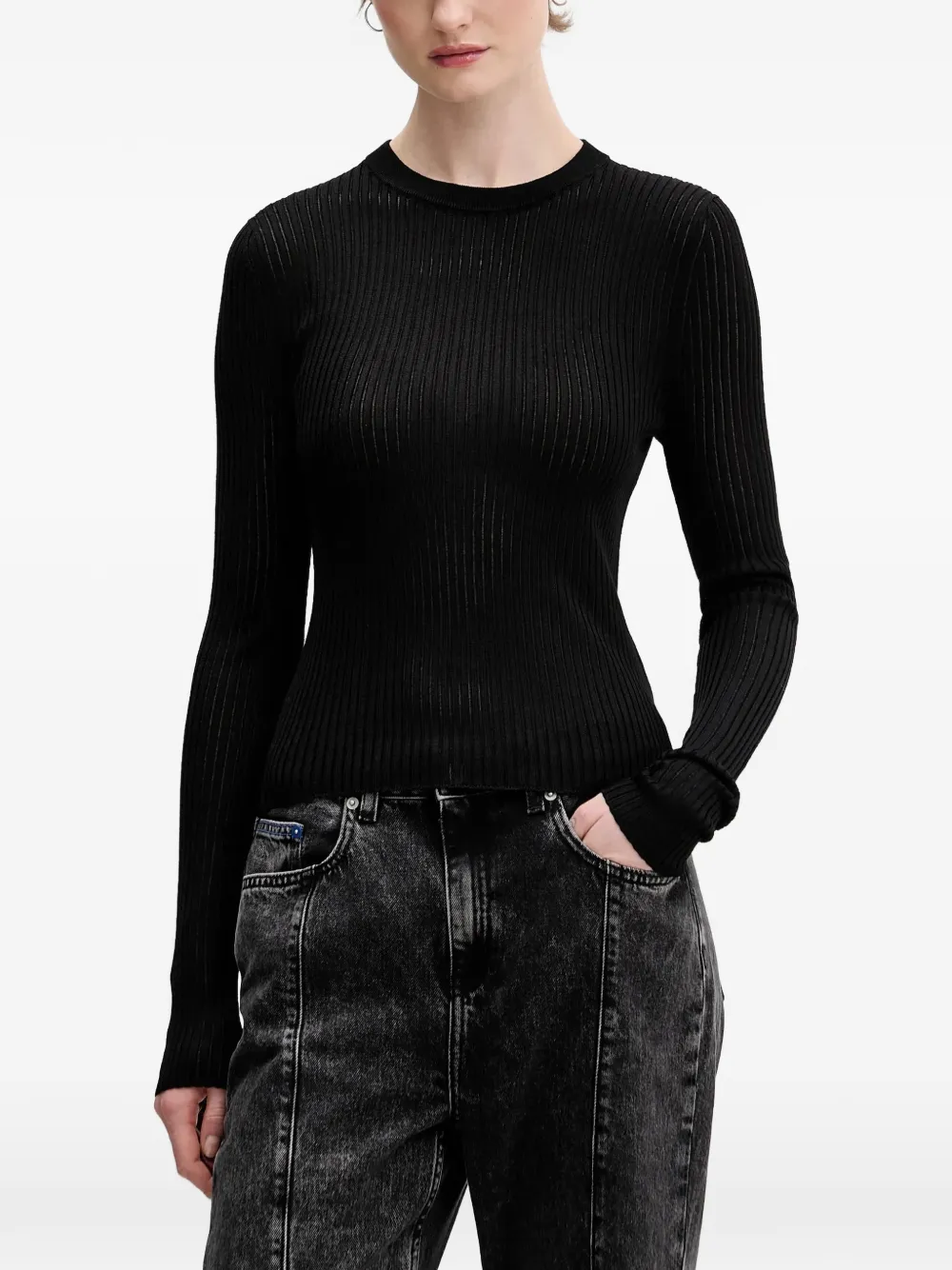 HUGO Somya ribbed long-sleeve sweater - Schwarz