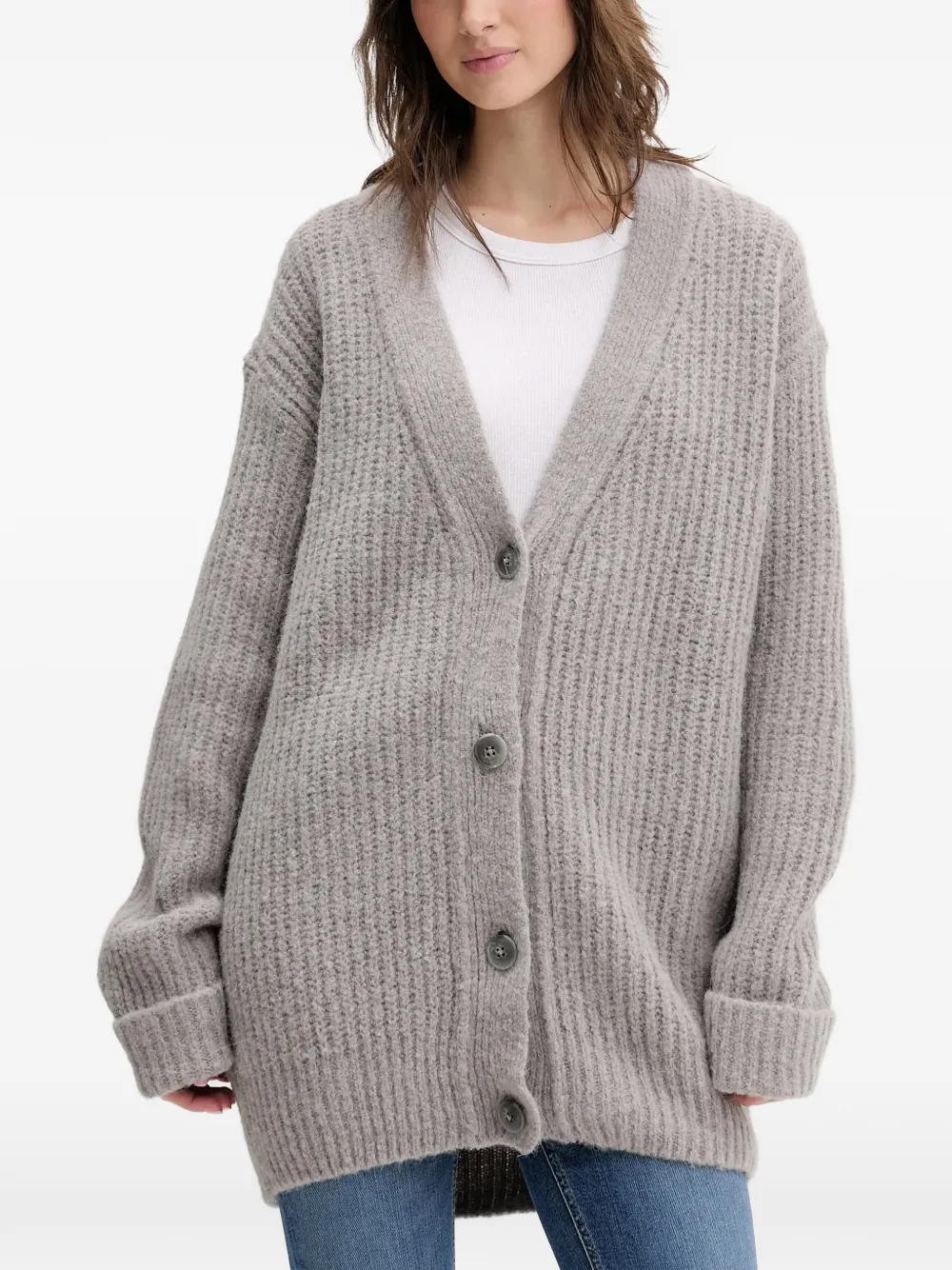 HUGO button ribbed cardigan - Grau