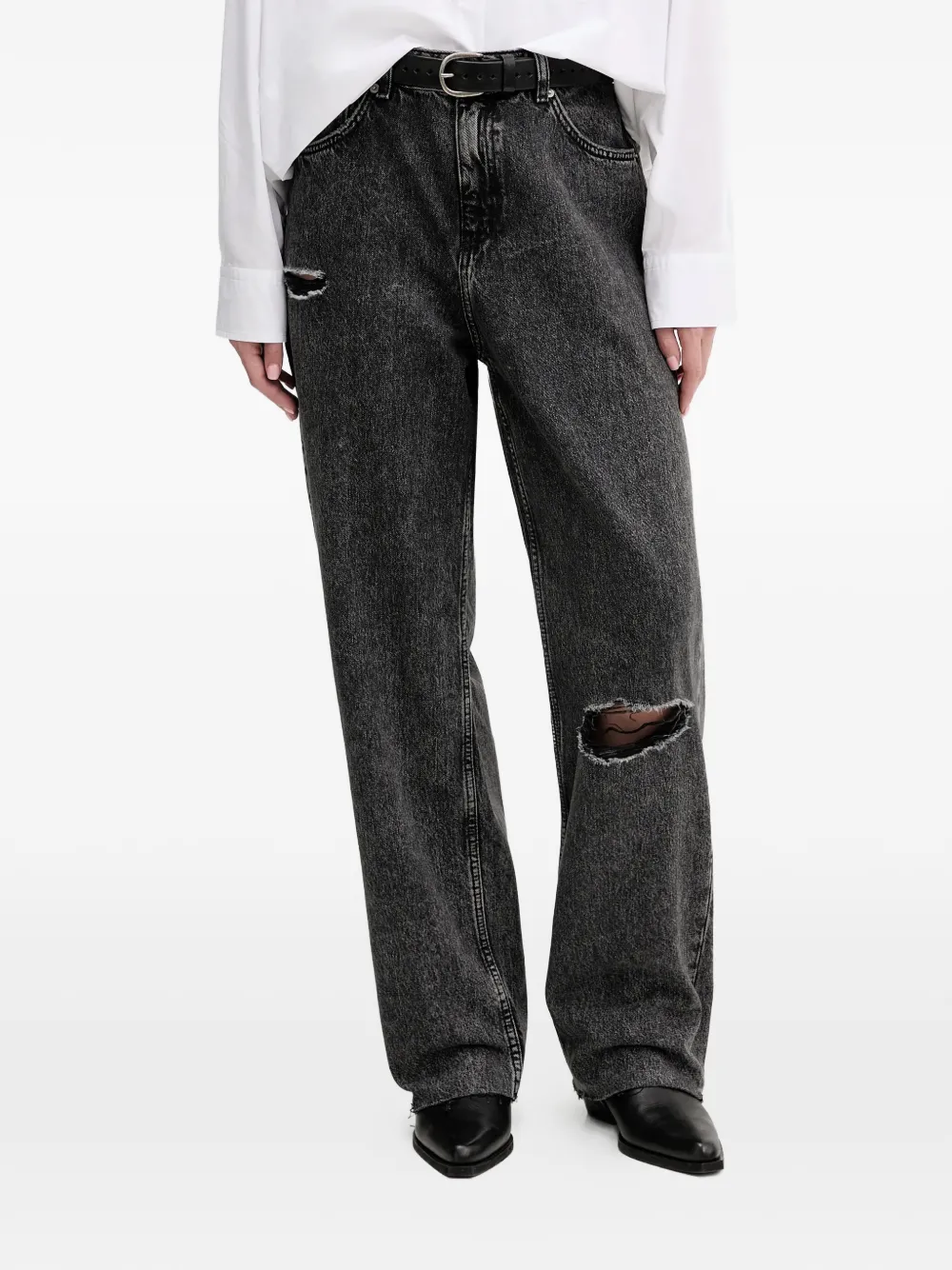 HUGO Leni distressed knee ripped jeans - Grigio