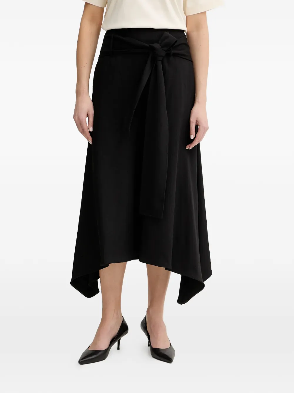 Hugo Boss Tie-detail Wool Trousers In Black