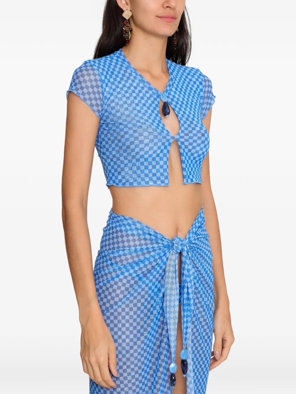 Amir Slama x Jade Picon geruite cropped top met uitgesneden details Blauw