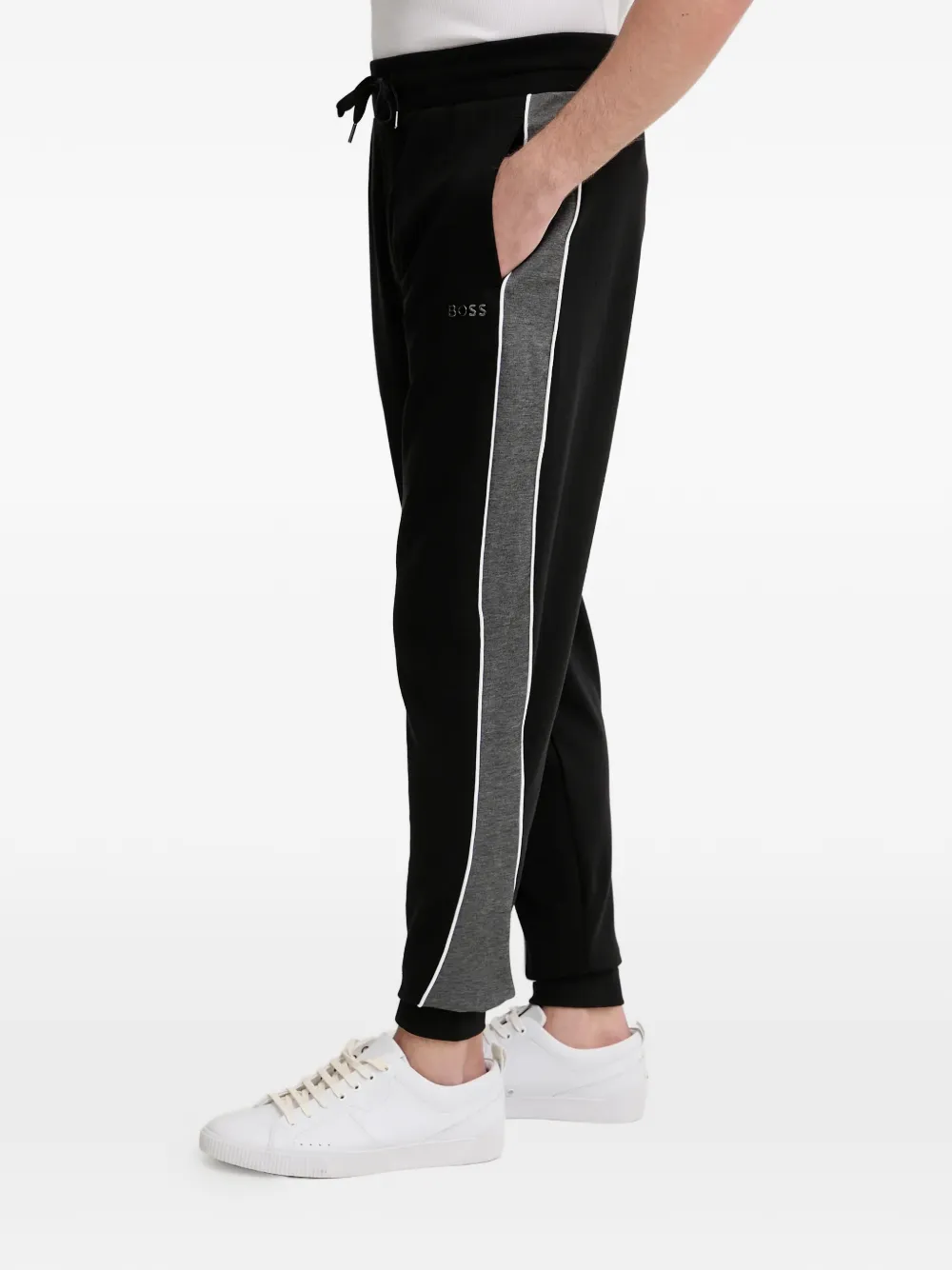  Boss Drawstring Side-stripe Trousers - Black 