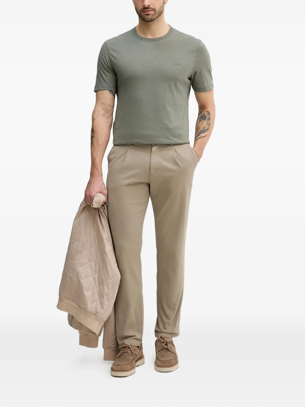 BOSS pleated straight trousers – Neutrals