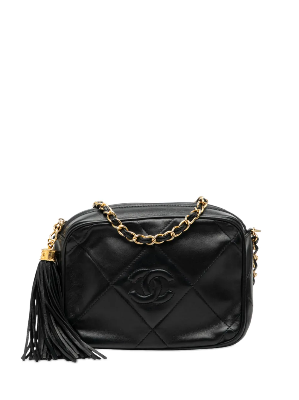 CHANEL Pre-Owned Borsa a tracolla CC in pelle di agnello trapuntata con nappa 1986-1988 - Nero