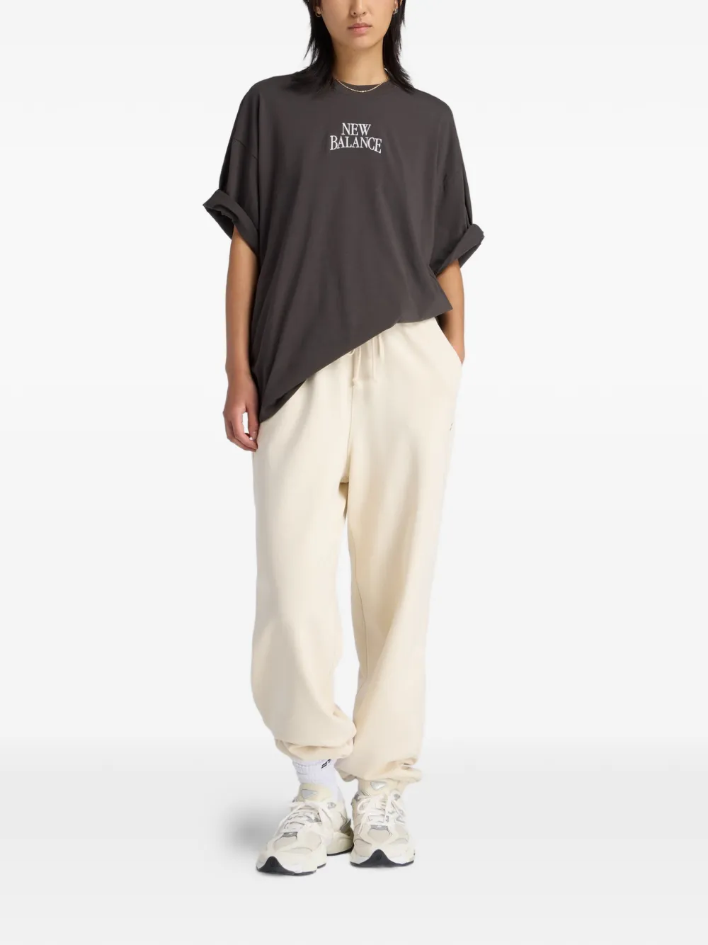 New Balance Trackside oversized T-shirt met borduurwerk Zwart