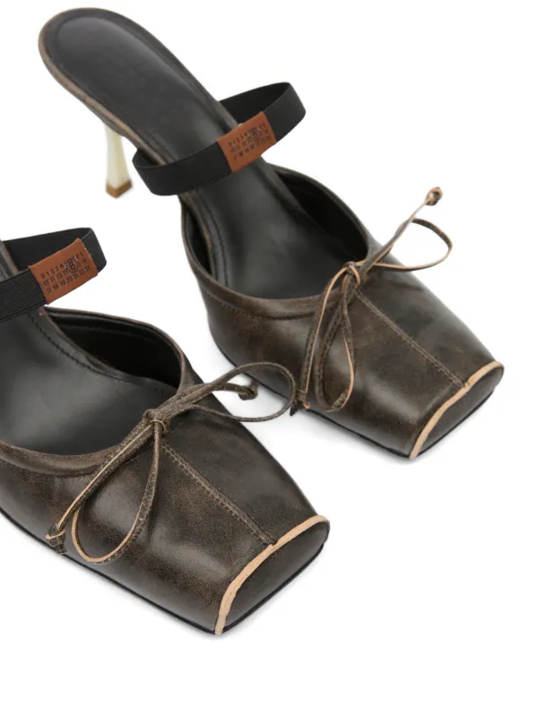 MM6 Maison Margiela Square Toe Leather Ballerina Mules | Brown