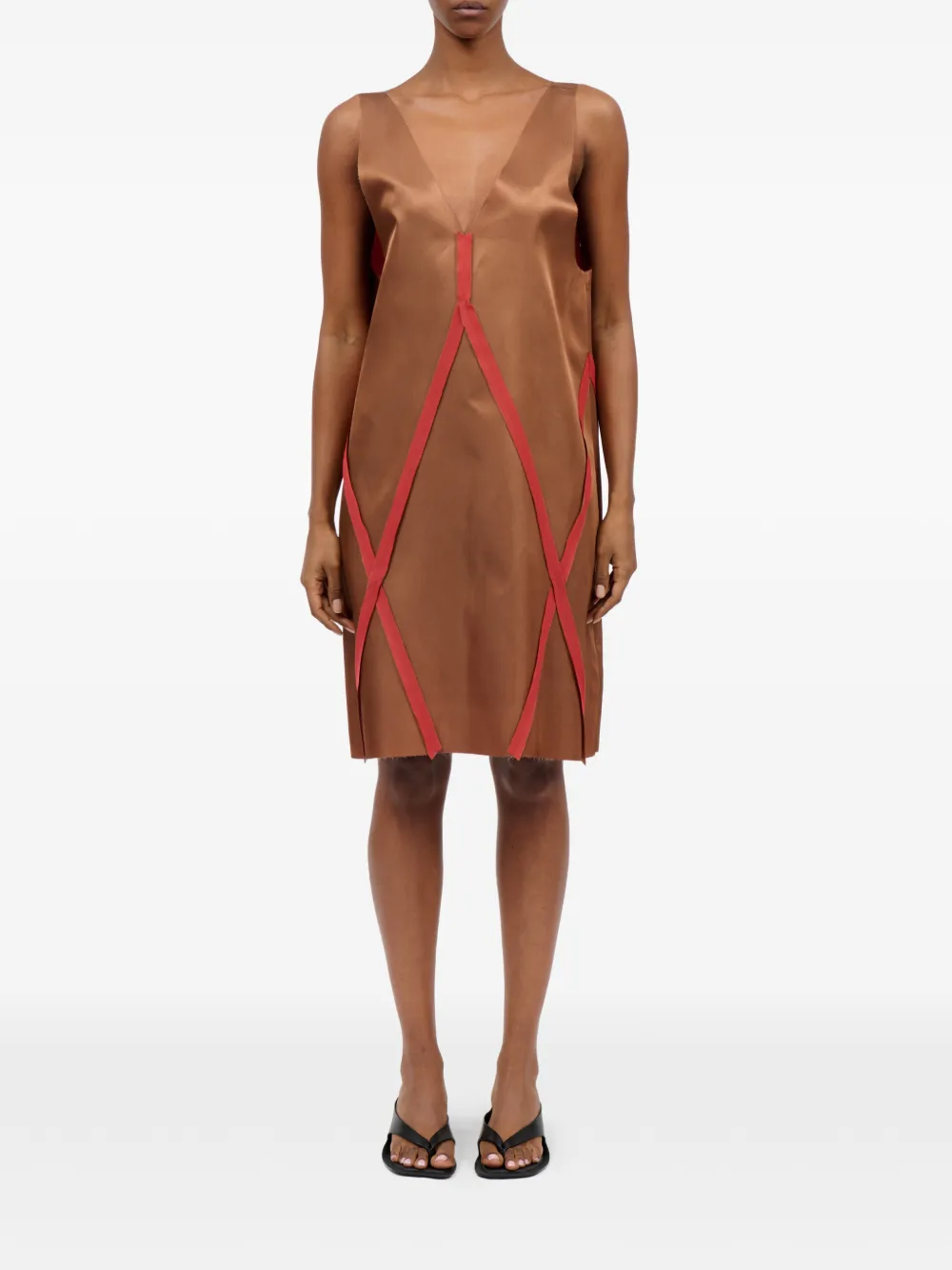 MM6 Maison Margiela Mini-jurk met V-hals en vlakken Bruin