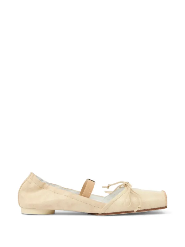 MM6 Maison Margiela Square Toe Strap Leather Ballerina Shoes in Neutrals