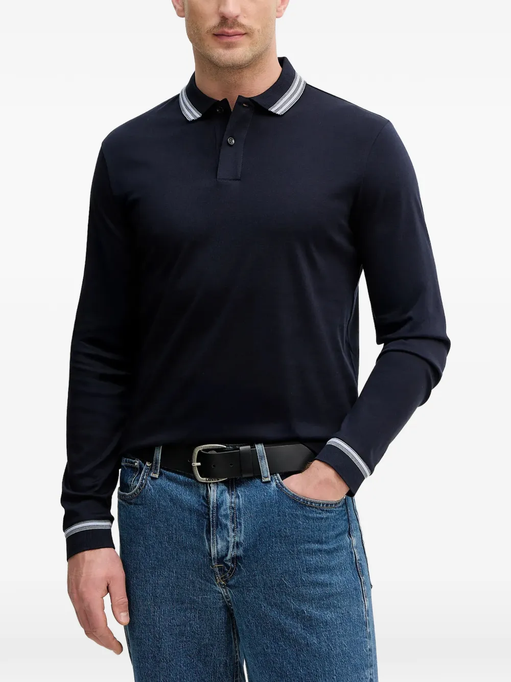 BOSS striped-collar polo shirt - Blu