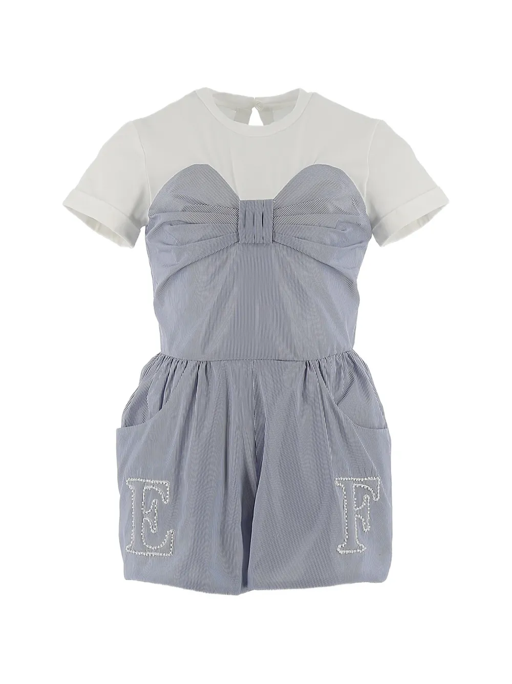 Elisabetta Franchi La Mia Bambina bow striped playsuit - Blu