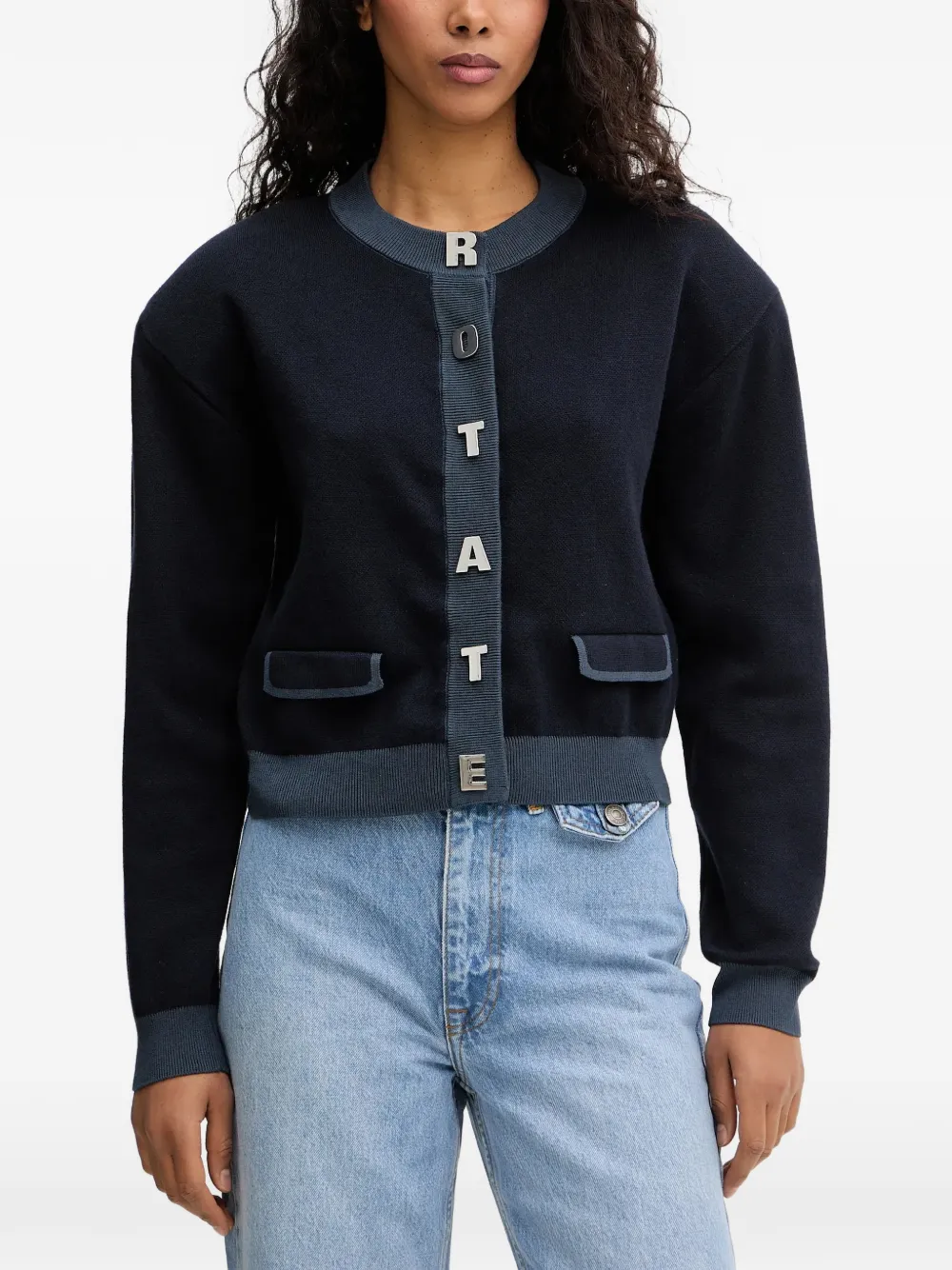 ROTATE BIRGER CHRISTENSEN letter-embellishment cardigan - Blu