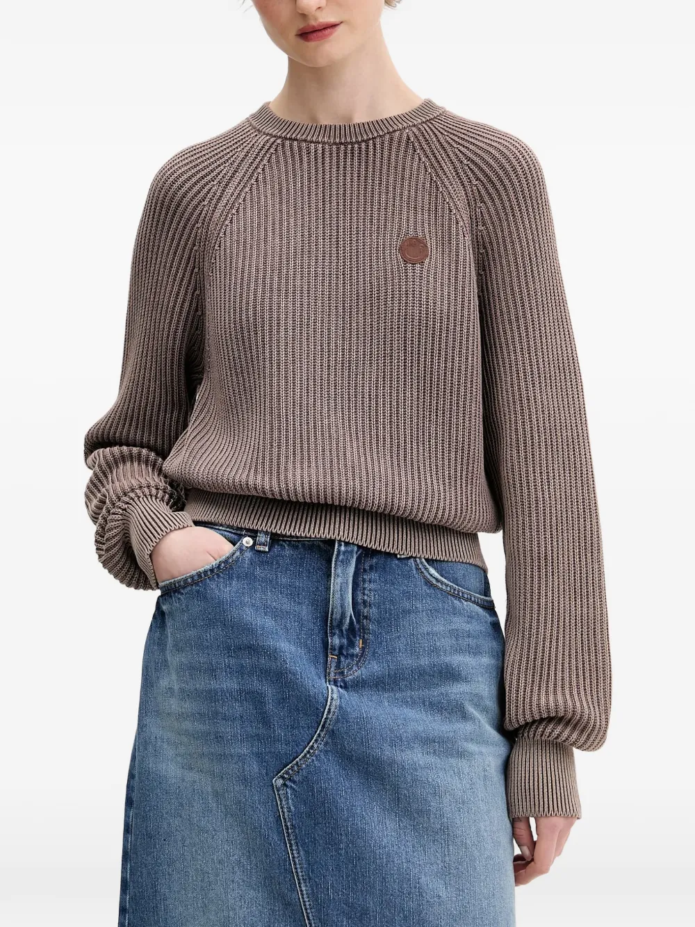 HUGO Slipery round-logo knitted top - Marrone
