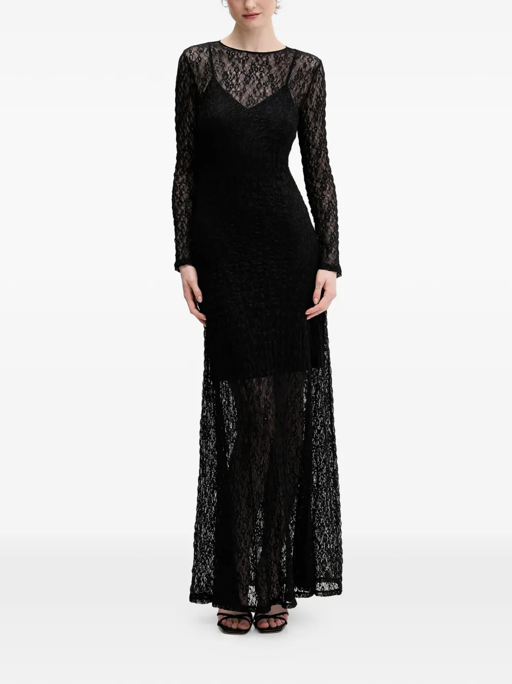 HUGO Nulietta long-sleeved laced maxi dress - Nero