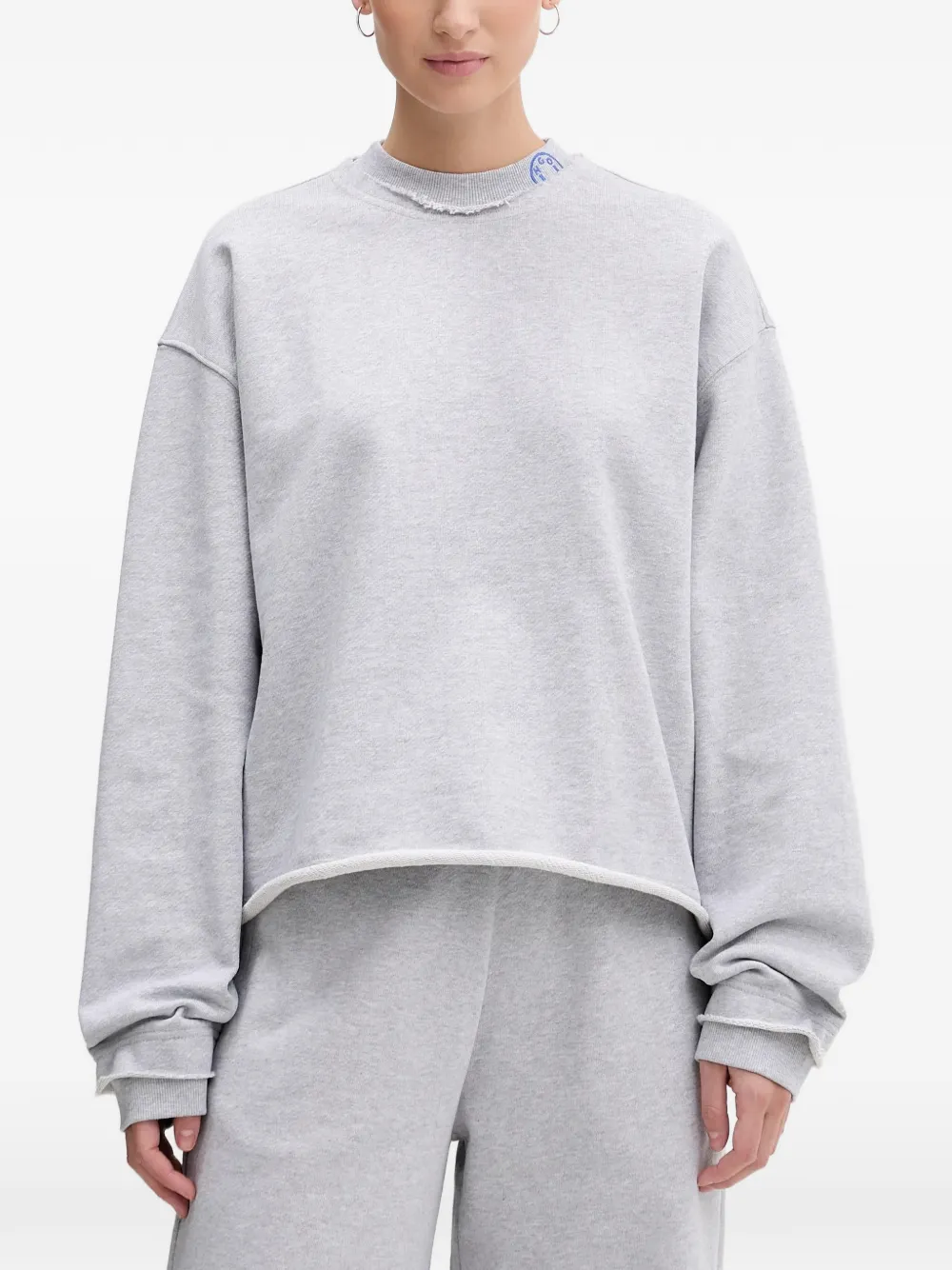 Hugo Boss Frayed Logo Sweatshirt In Gray